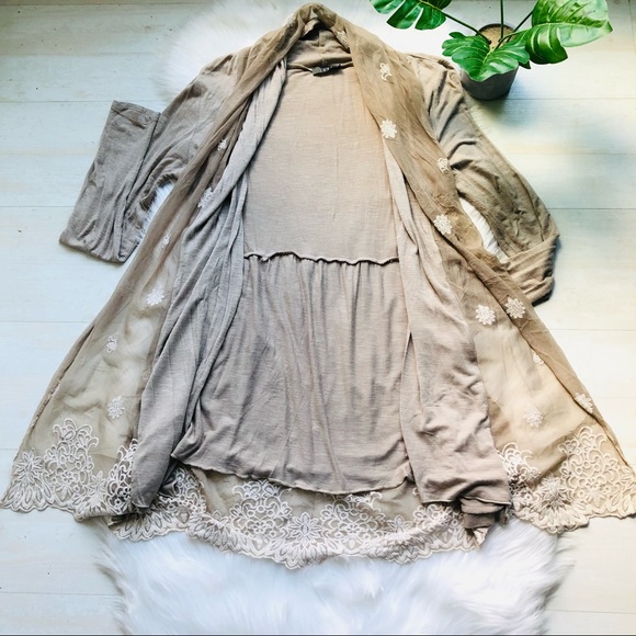 Saga Viscose Spandex Blend Open Front Hippie Boho Lace Cardigan with Pockets, M - Picture 9 of 15